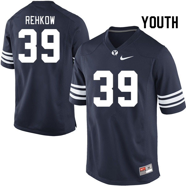 Youth #39 Landon Rehkow BYU Cougars College Football Jerseys Stitched-Navy - Click Image to Close